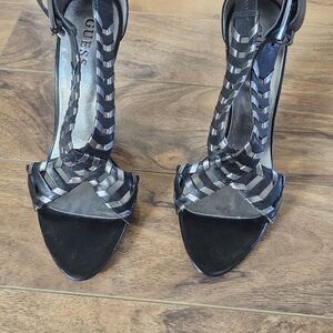 Guess Black and Silver Strappy Heels